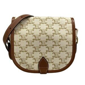 Celine Shoulder Bag Falco Medium Bag Triomphe Canvas Ivory Beige Brown